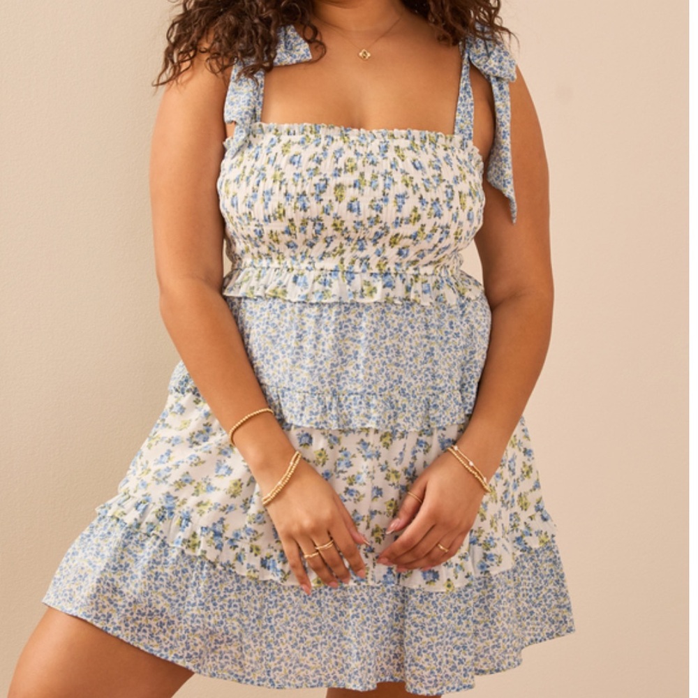 ARULA Blue and White Floral Dress